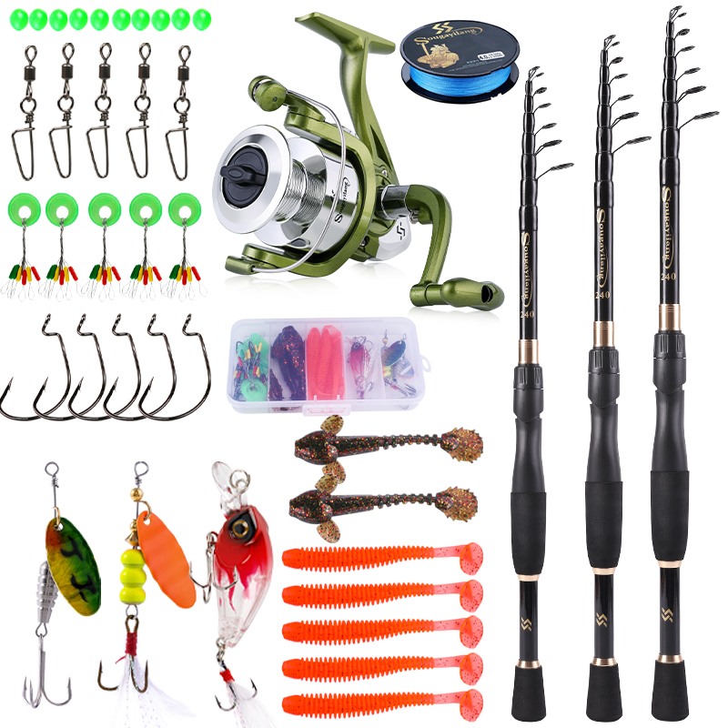 Spincast Reel - Dougayilang Telescopische Visserscombinatie 1.8-2.4M Koolstofvezel Hengel